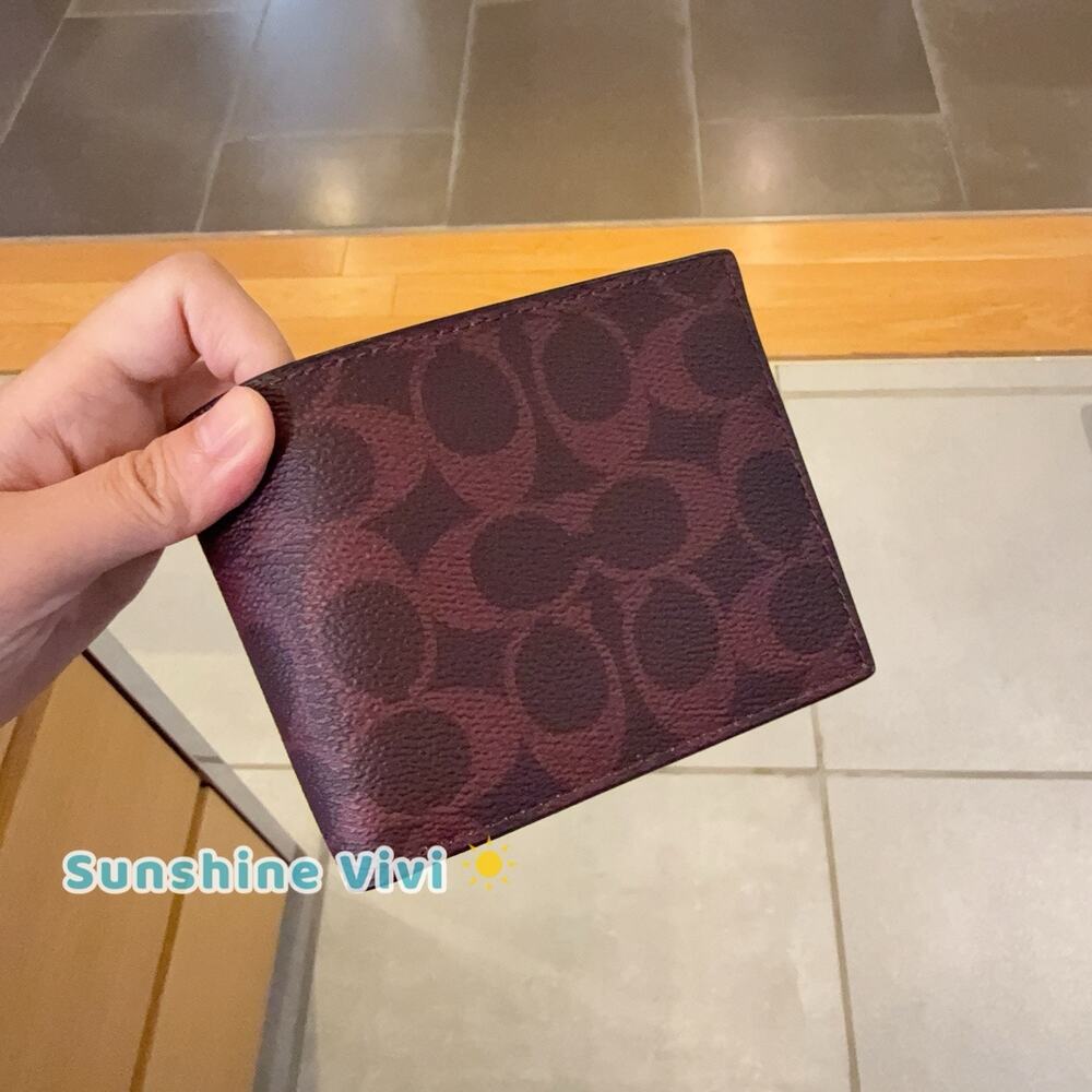 NWT Coach Men Id Billfold Wallet Signature Canvas CY394 Black Currant